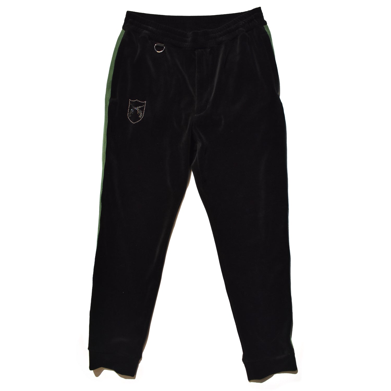 Load image into Gallery viewer, COTTON VELOUR EMBLEM PANTS / BLACK x GREEN