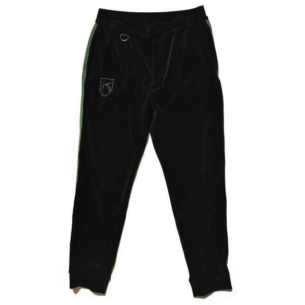 COTTON VELOUR EMBLEM PANTS / BLACK x GREEN